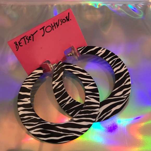 Vintage rare white trash y2k Zebra hoop earrings Betsey Johnson playboy sexy - Picture 1 of 3